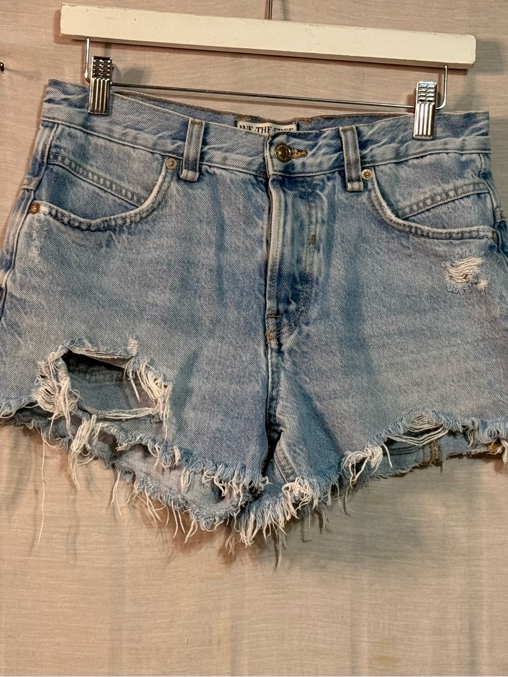 We The Free Light Blue Distressed Denim Cutoff Shorts